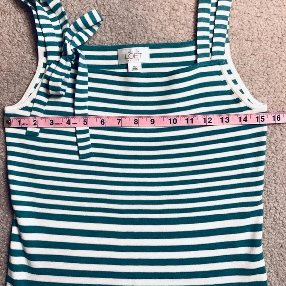 Ann Taylor LOFT Green White Stripe Tank Top Women MP 100% Cotton - Picture 5 of 6